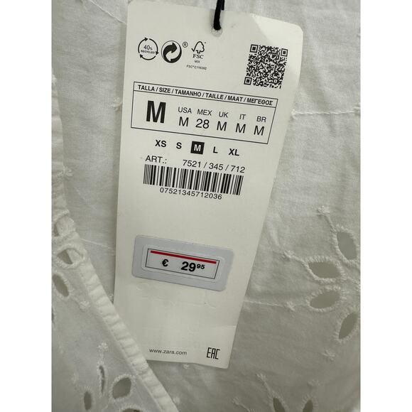 Zara Top Size M NWT White Eyelet Boho Cardigan Sheer Summer Vaca Tie Front - Picture 7 of 8